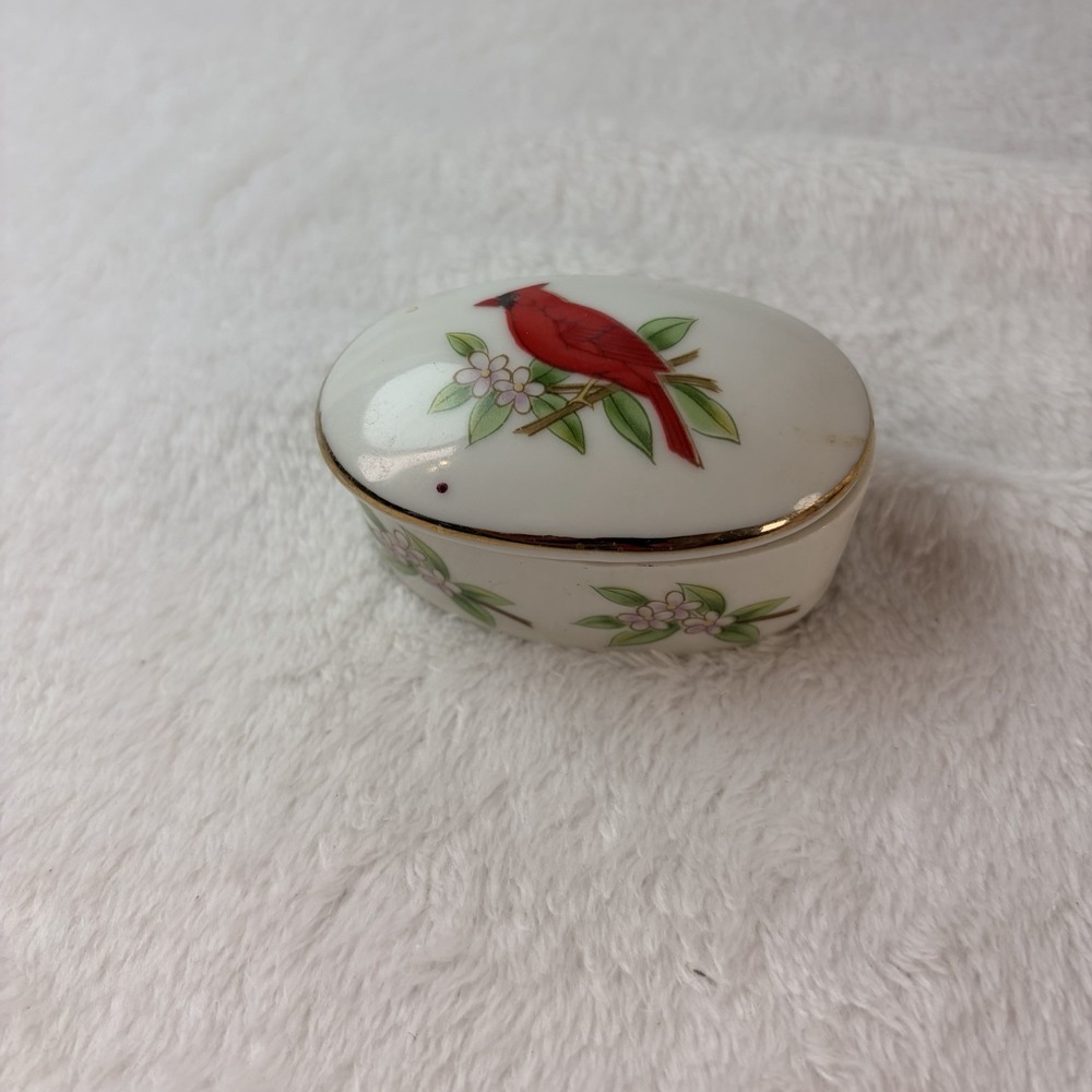 Vtg 80s Lefton Porcelain Cardinal Keepsake Trinket Box 2641 Hand Painted Japan